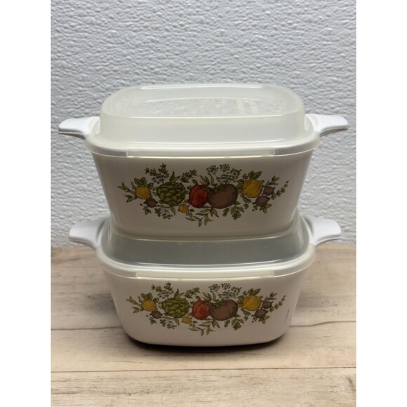 Set Of 2 Corning Ware Spice Of Life Casserole Dish 2 3/4 Cup With Plastic Lids - Picture 3 of 14